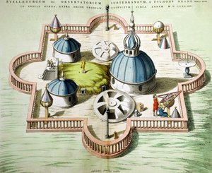 General View of the Observatory of Uraniborg, constructed c.1584 by Tycho Brahe (1546-1601) on the island of Hven, Denmark from 